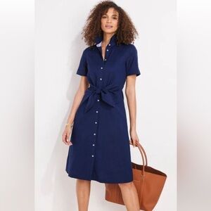 NWT Vineyard Vines Westerly Tie-Front Linen Dress Size 4 Deep Bay Blue $188